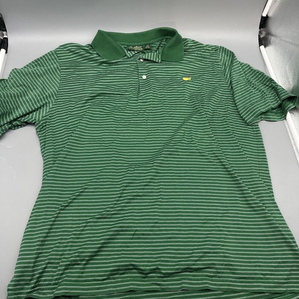 Vtg Masters Two-Ply Polo Golf Shirt Amen Corner Men’s XL Green Stripped PGA HK